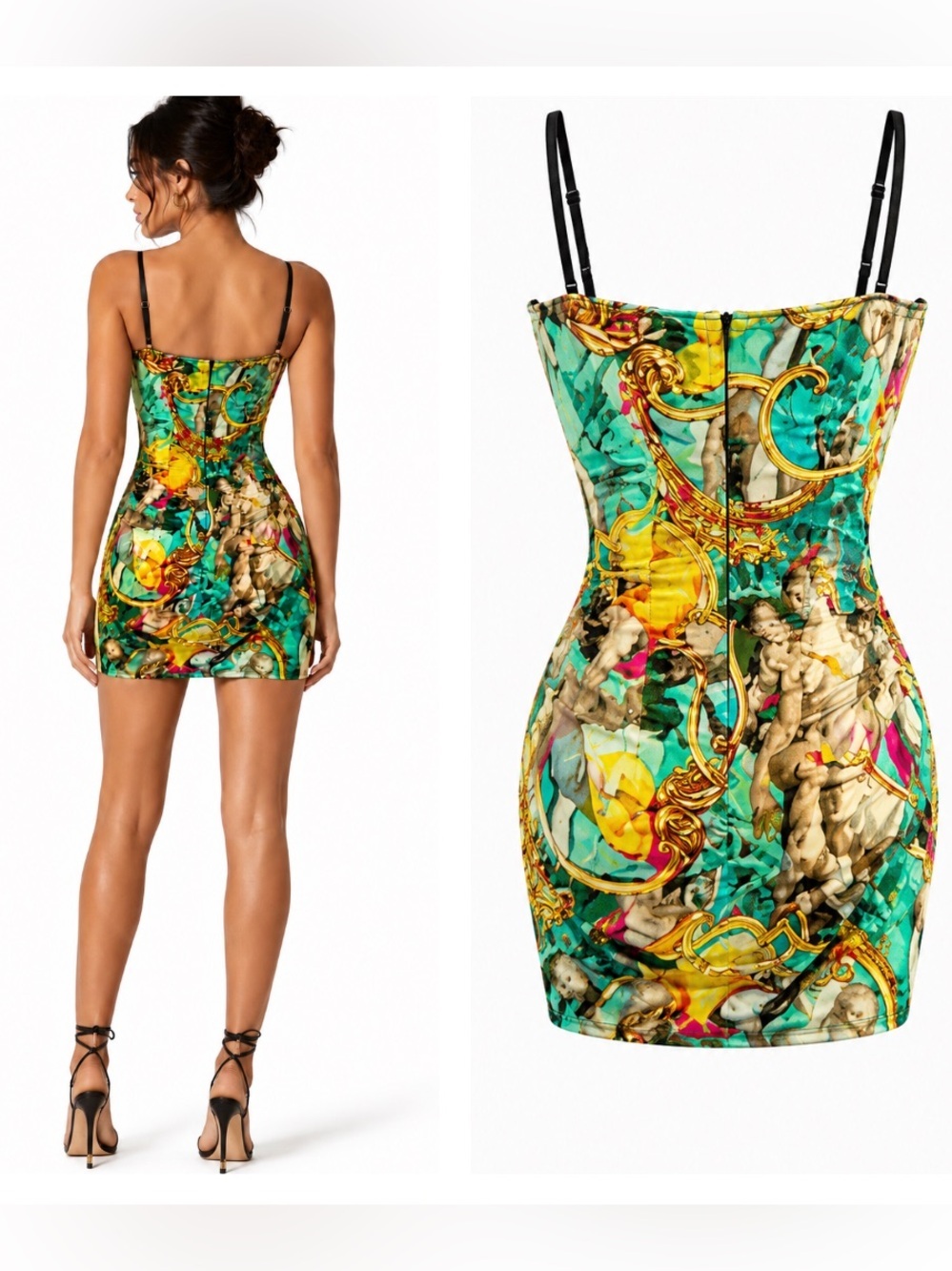 Fashion Nova Baroque Print Corset Mini Dress Bodycon Ruched Party Dress L - Picture 3 of 3